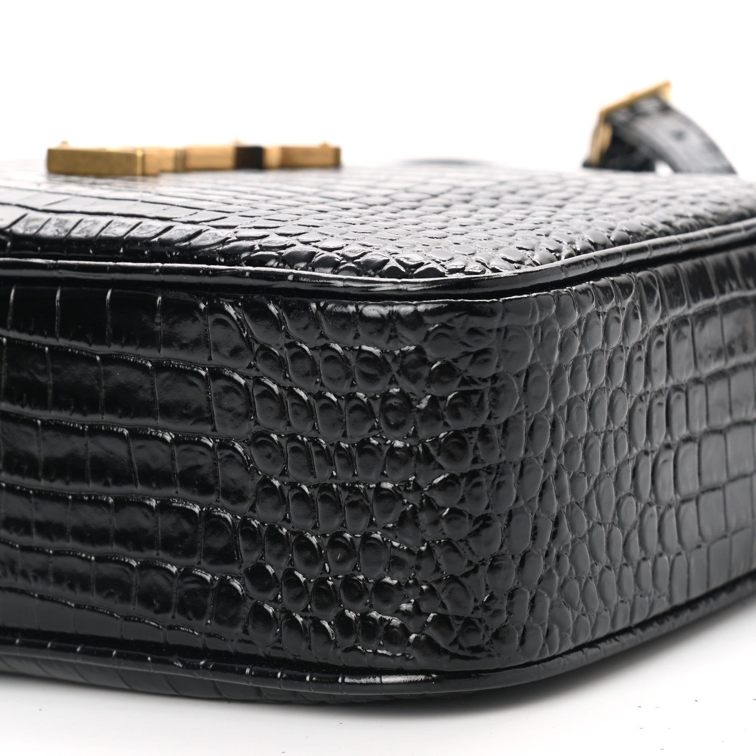 Saint Laurent Patent Calfskin Crocodile Embossed Monogram Lou Camera Bag Black 10 of 10