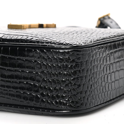 Saint Laurent Patent Calfskin Crocodile Embossed Monogram Lou Camera Bag Black 10 of 10