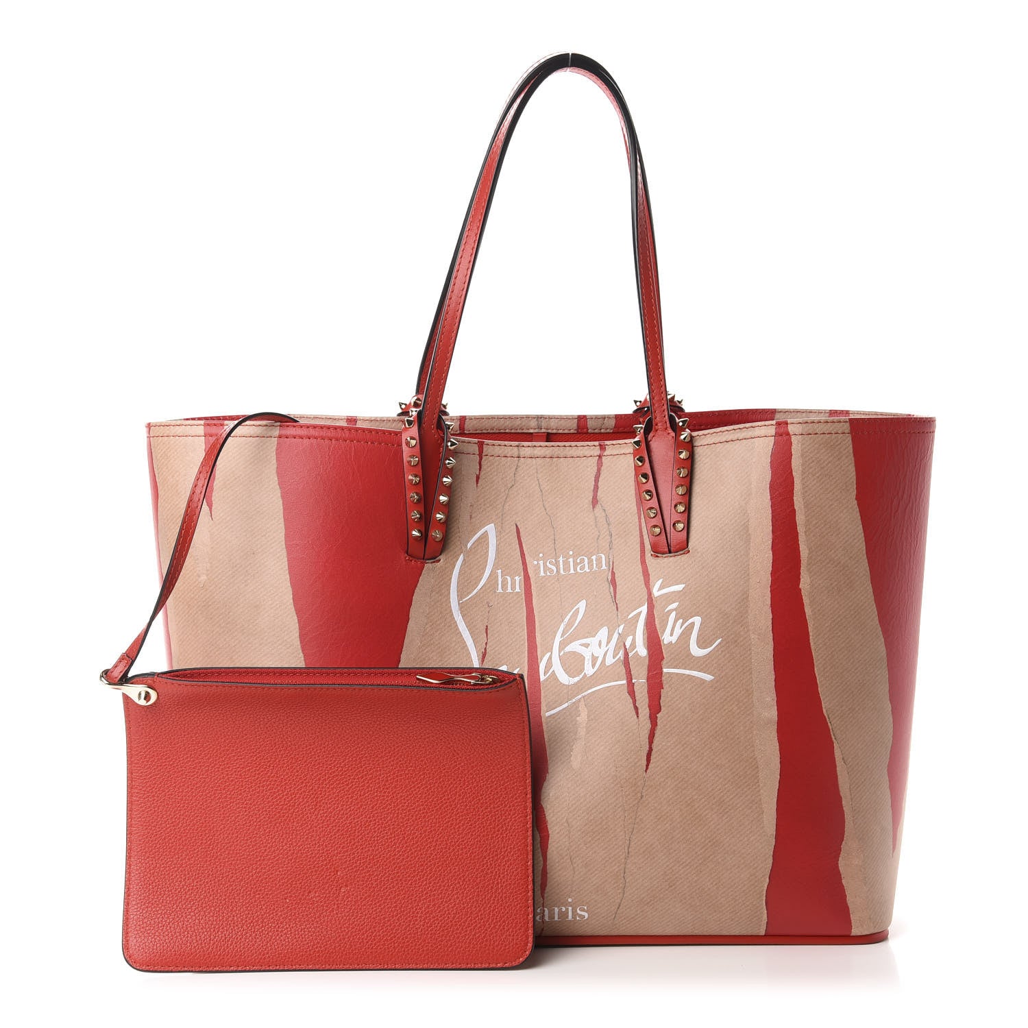 Christian Louboutin Calfskin Kraft Spikes East West Cabata Tote Kraft Red 1 of 11