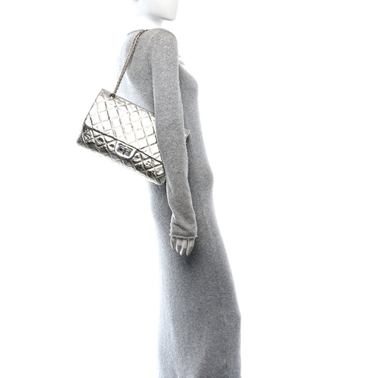 Metallic Aged Calfskin Quilted 2.55 Reissue 227 Flap Silver