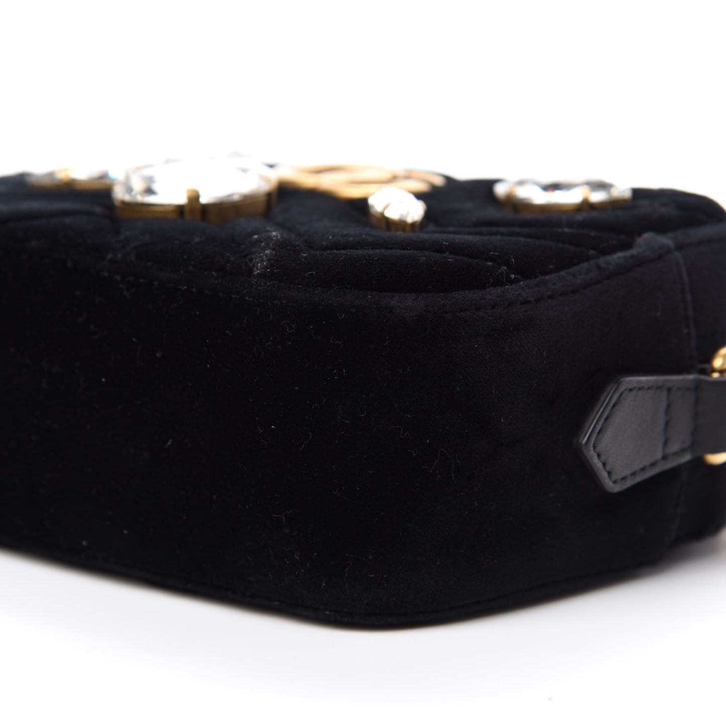 Velvet Matelasse Marquise Crystals Mini GG Marmont Chain Shoulder Bag Black