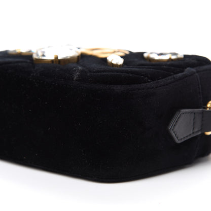 Gucci Velvet Matelasse Marquise Crystals Mini GG Marmont Chain Shoulder Bag Black 7 of 10