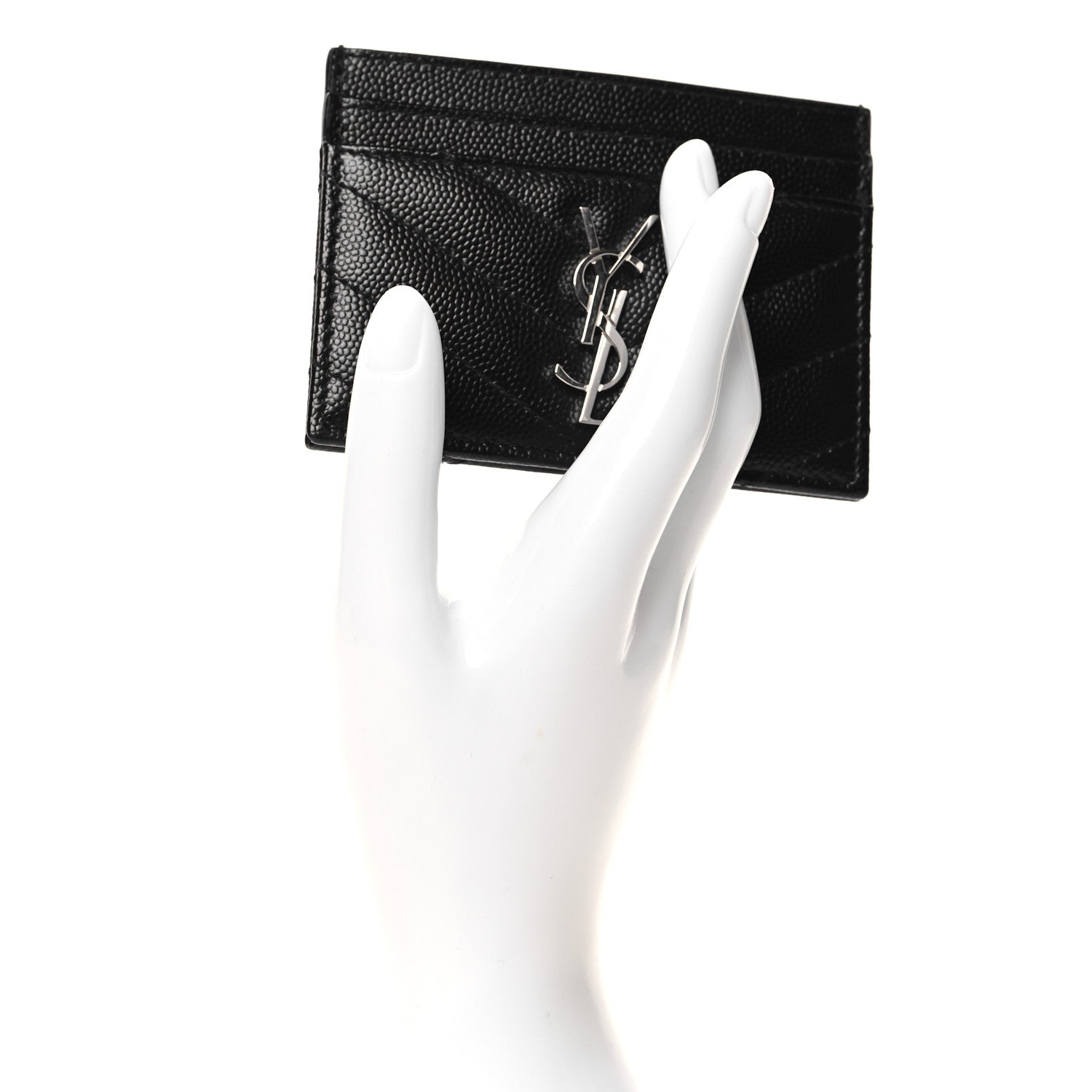 Saint Laurent Grain De Poudre Matelasse Chevron Monogram Credit Card Case Black 2 of 8