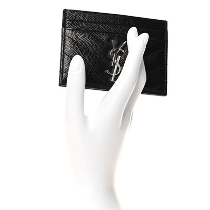 Saint Laurent Grain De Poudre Matelasse Chevron Monogram Credit Card Case Black 2 of 8