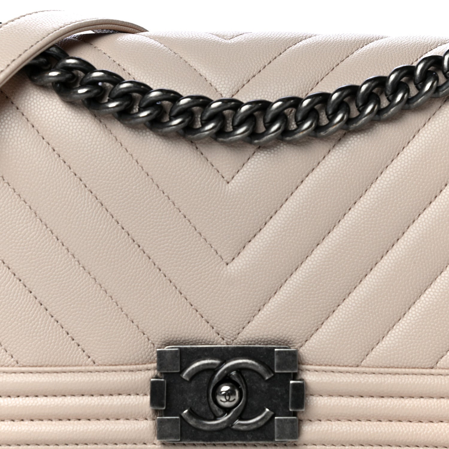 Chanel Caviar Chevron Quilted Medium Boy Flap Light Beige 8 of 10