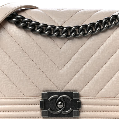 Chanel Caviar Chevron Quilted Medium Boy Flap Light Beige 8 of 10