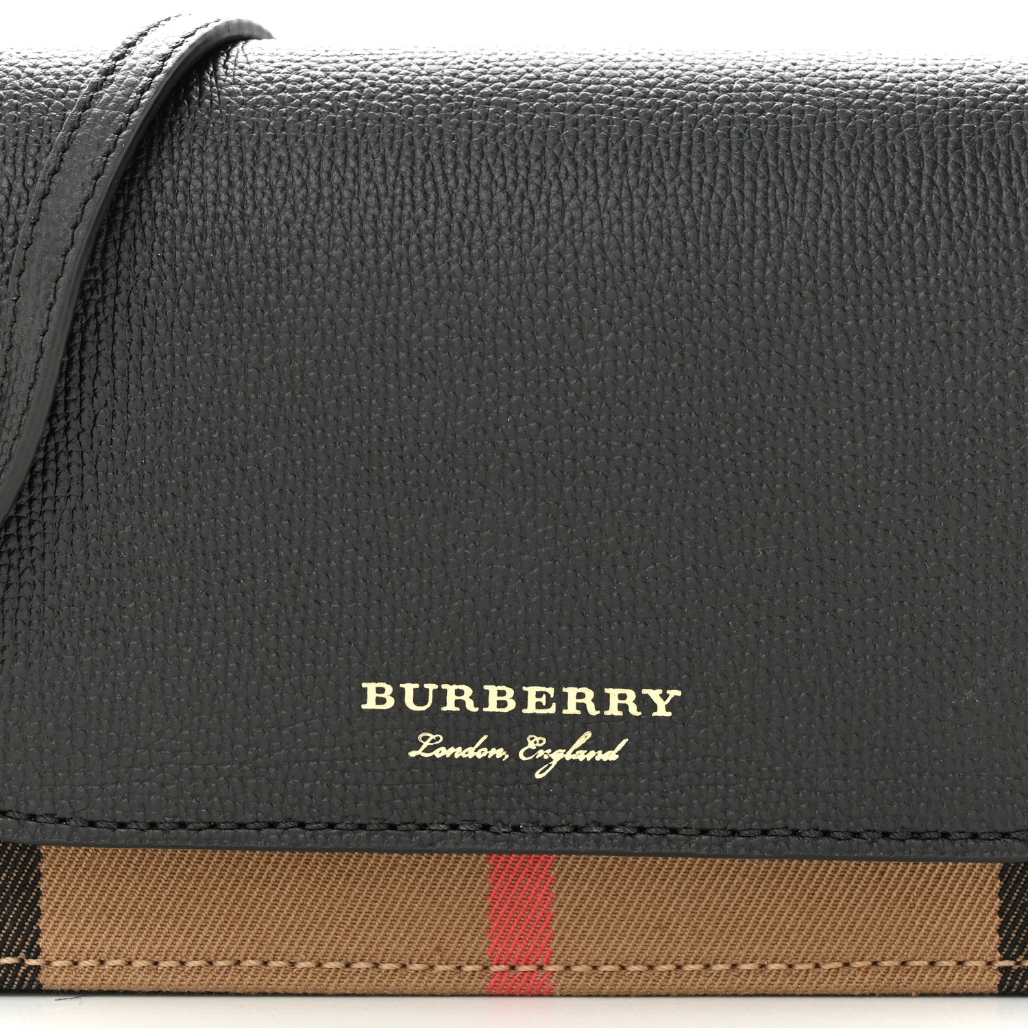 Burberry Grained Calfskin House Check Tartan Mix Hampshire Wallet On Chain Black 7 of 9