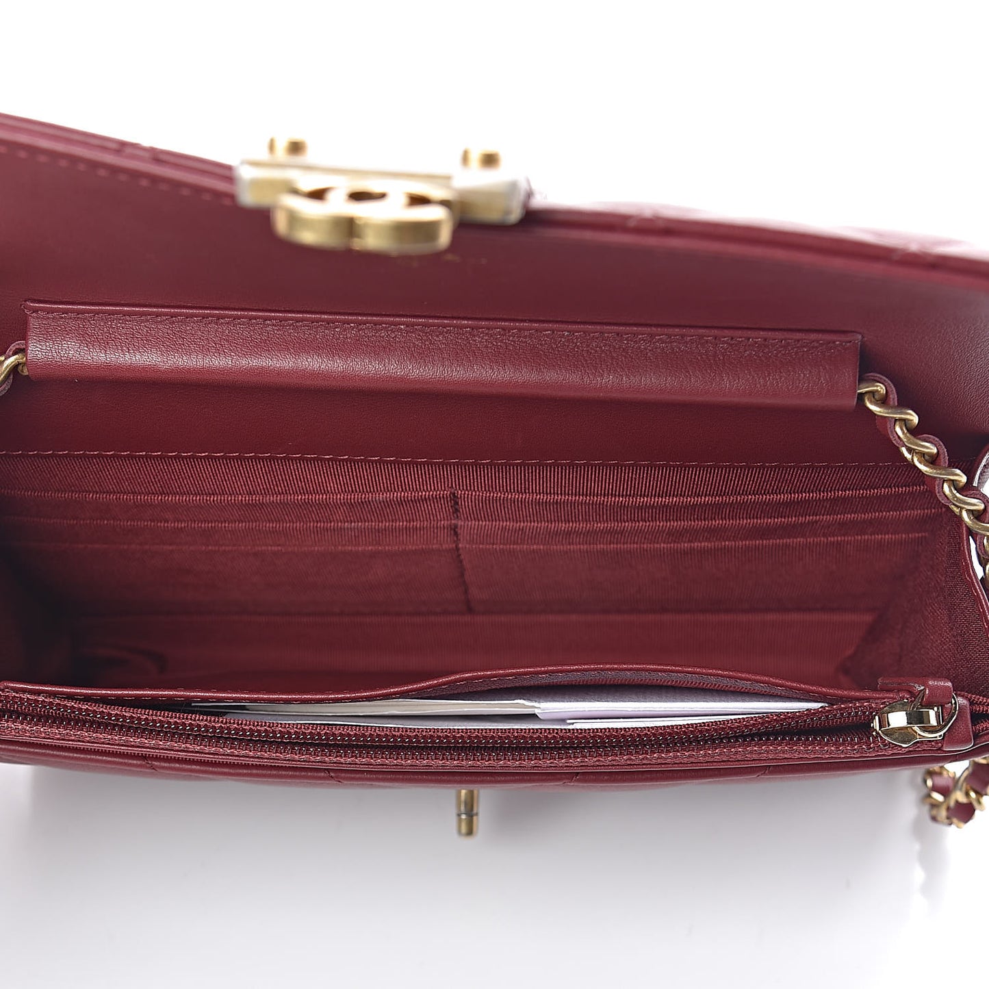 Lambskin Chevron Quilted CC Wallet On Chain WOC Red