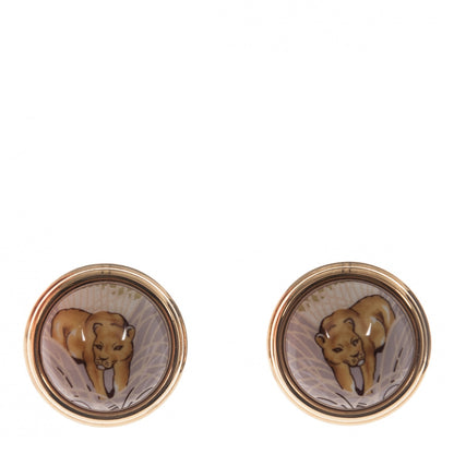 Hermes Enamel Lion Clip On Earrings Gold 1 of 3