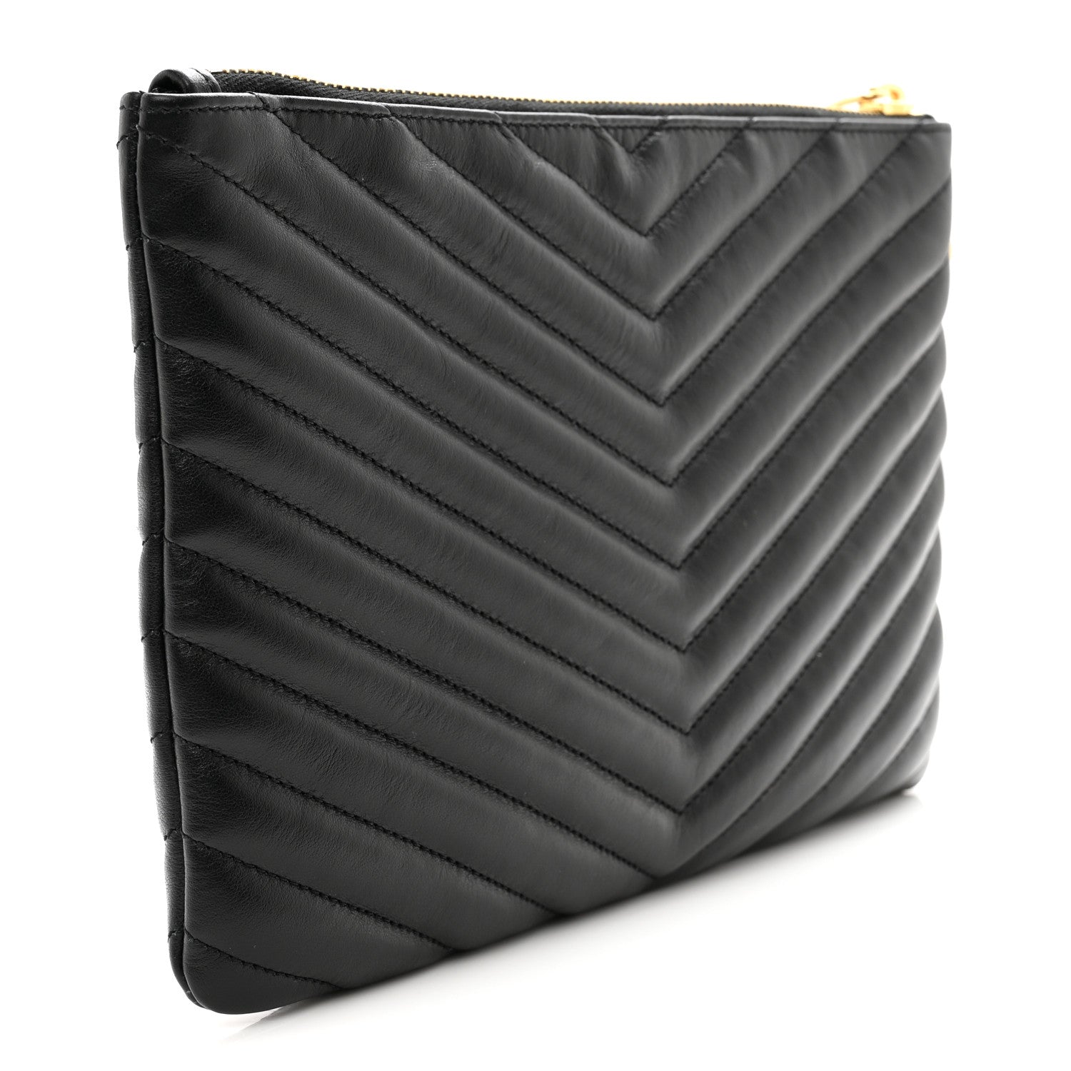 Saint Laurent Calfskin Matelasse Chevron Monogram A5 Wristlet Black 4 of 8