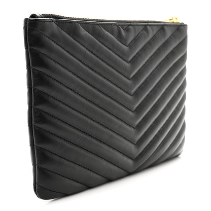 Saint Laurent Calfskin Matelasse Chevron Monogram A5 Wristlet Black 4 of 8