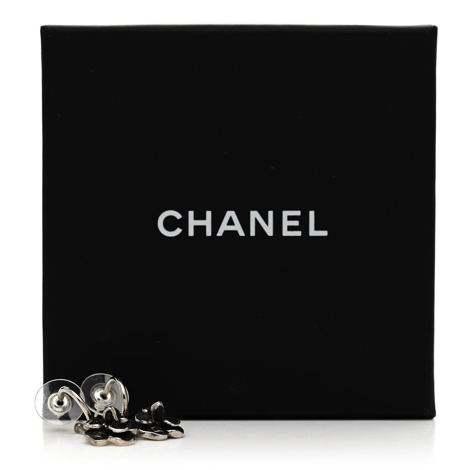 Chanel Enamel CC Camellia Drop Earrings Black 4 of 4