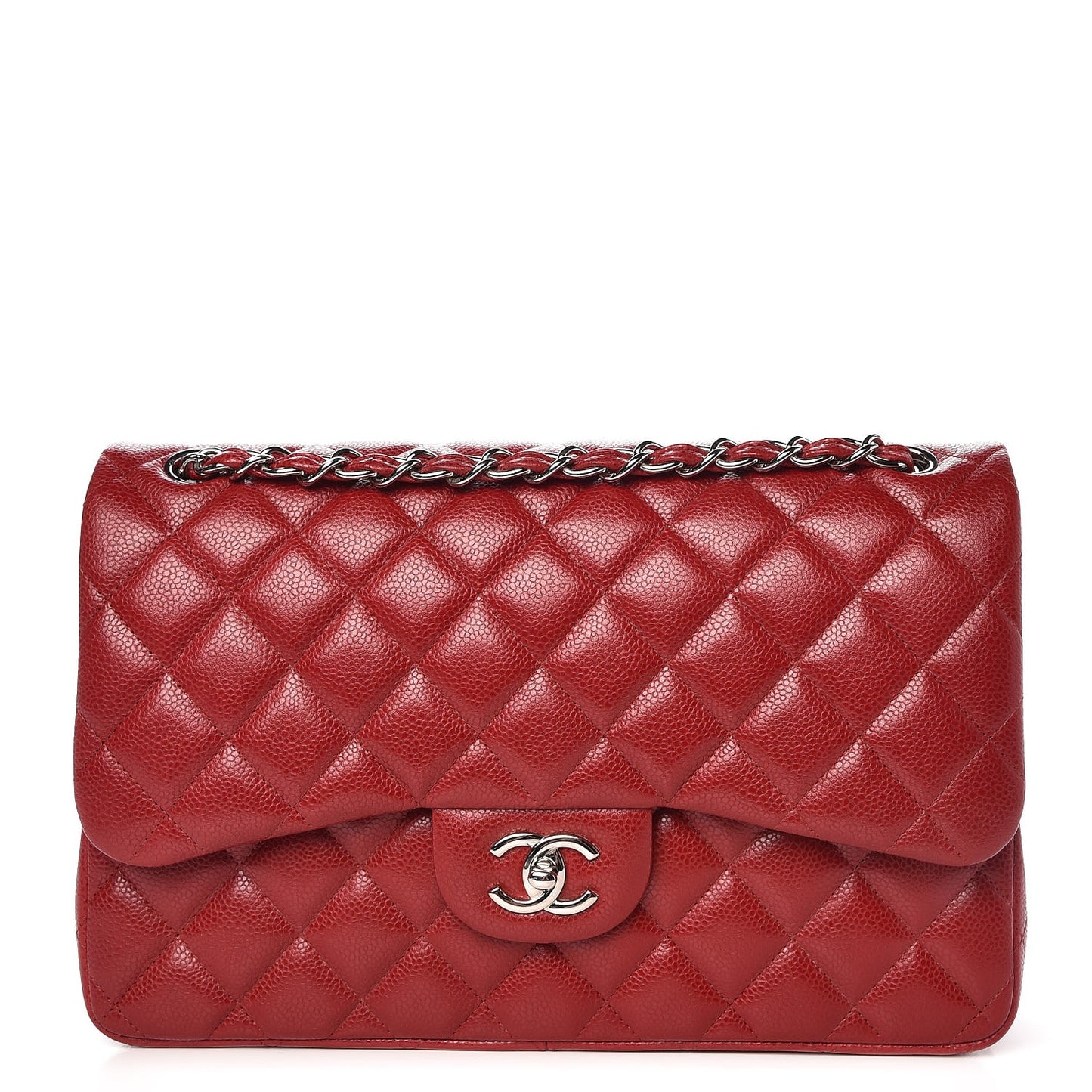 Caviar Quilted Jumbo Double Flap Red