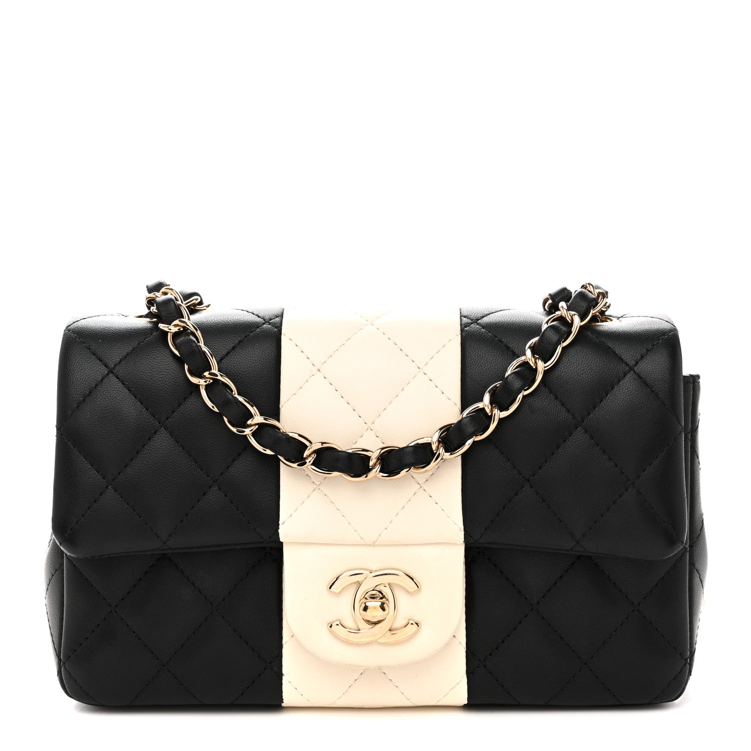 Chanel Lambskin Quilted Mini Rectangular Flap Black White 1 of 14