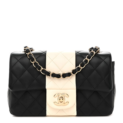 Chanel Lambskin Quilted Mini Rectangular Flap Black White 1 of 14