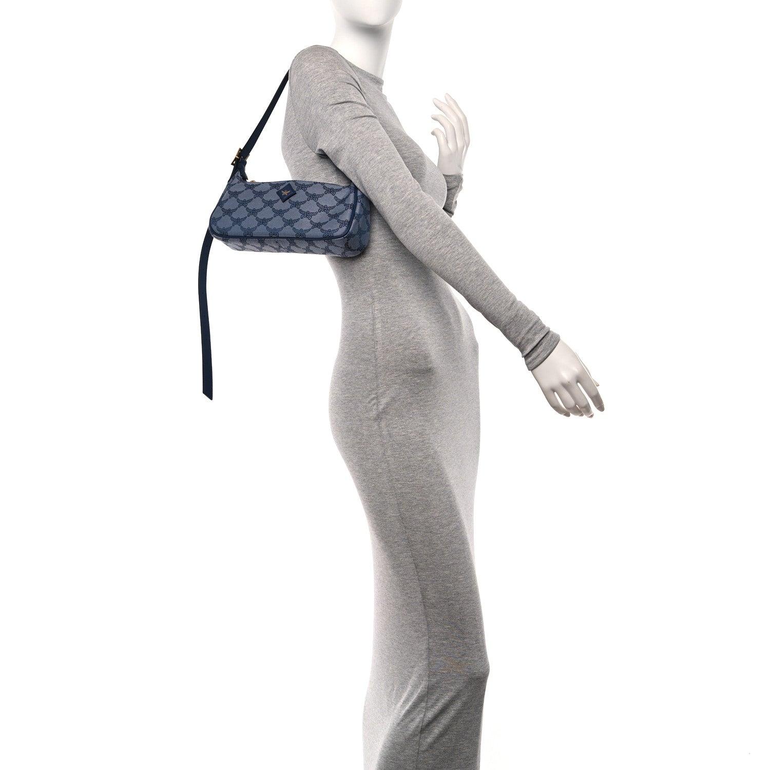 MCM Lauretos Jacquard Nappa Small Shoulder Bag Indigo 2 of 9