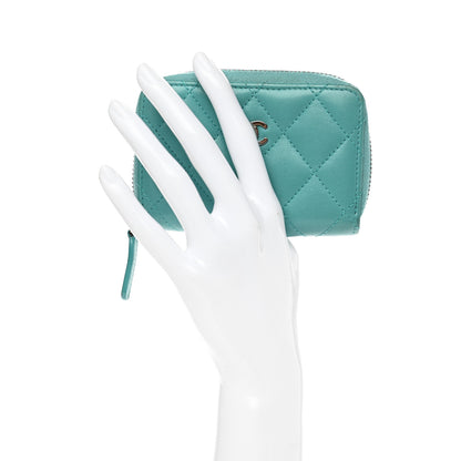 Chanel Lambskin Quilted Zip Around Coin Purse Wallet Turquoise 2 of 10