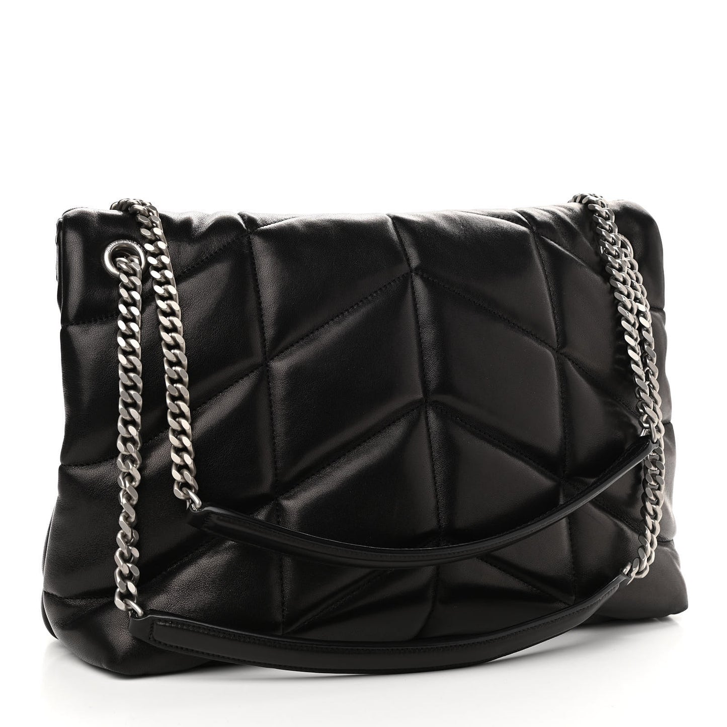 Lambskin Quilted Medium Loulou Puffer Monogram Chain Satchel Black