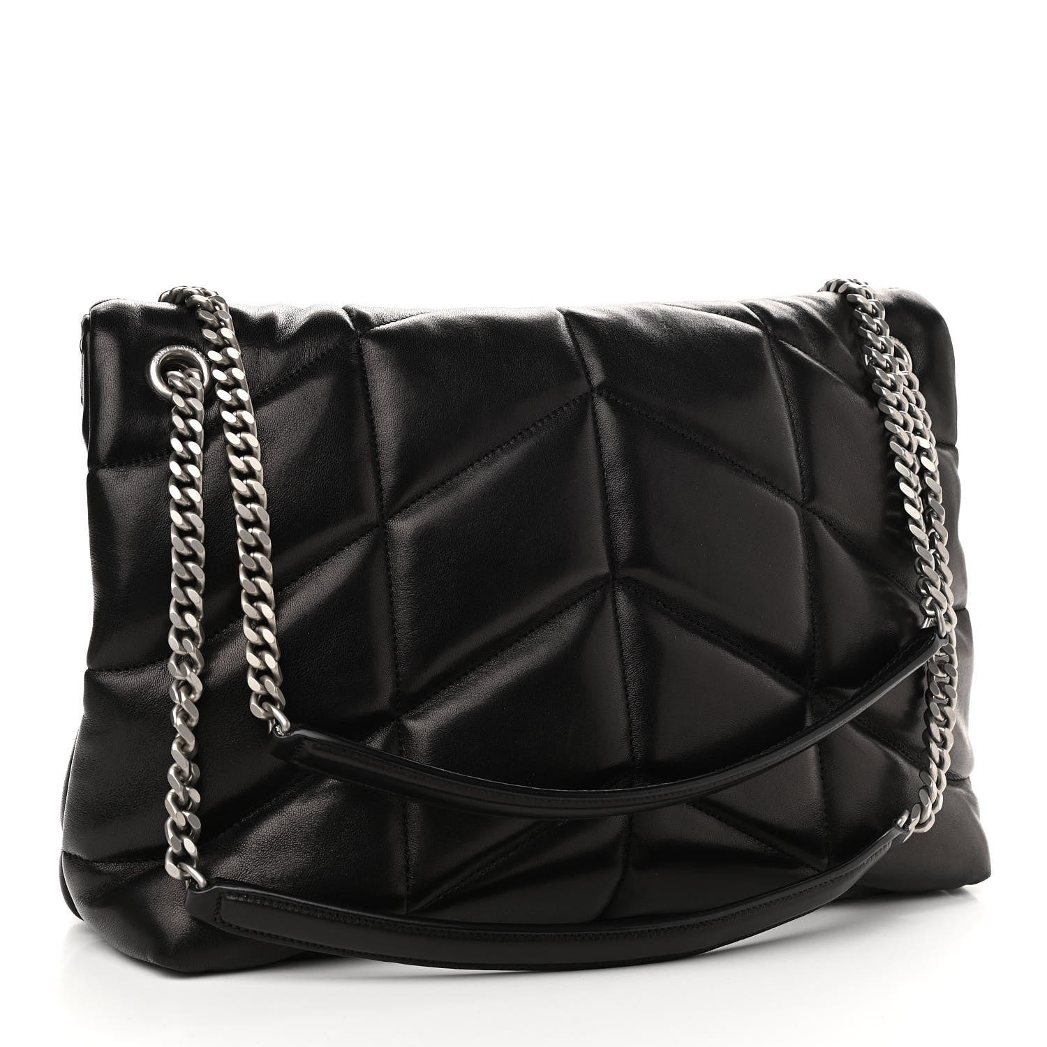 Saint Laurent Lambskin Quilted Medium Loulou Puffer Monogram Chain Satchel Black 3 of 10