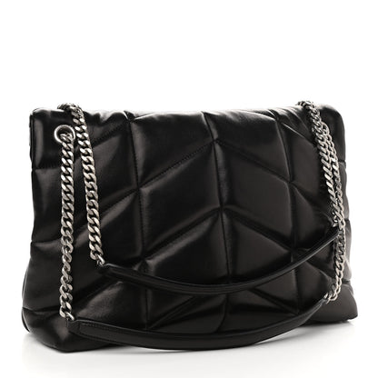 Saint Laurent Lambskin Quilted Medium Loulou Puffer Monogram Chain Satchel Black 3 of 10