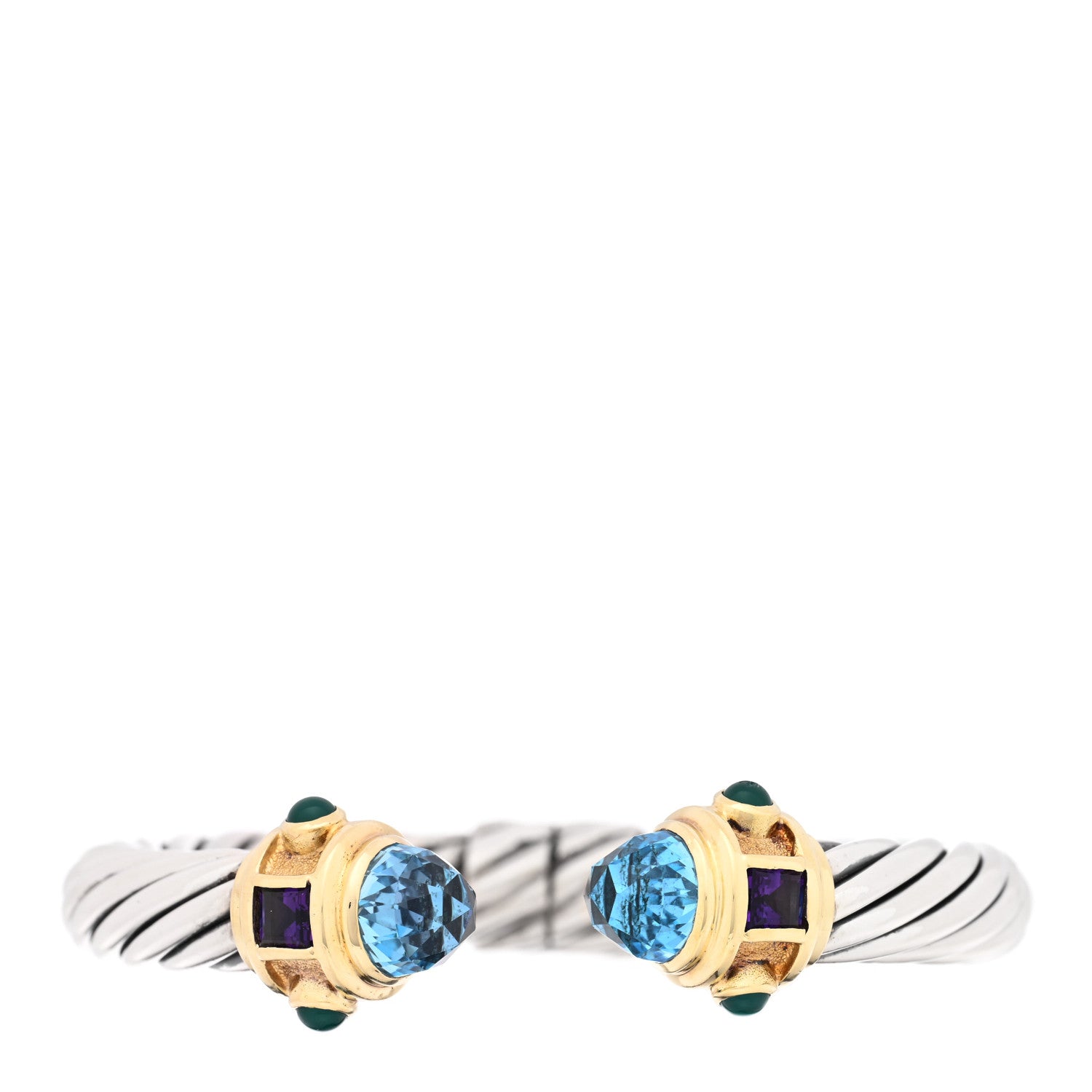 David Yurman Sterling Silver 14K Yellow Gold Blue Topaz Amethyst Green Tourmaline 10mm Cable Renaissance Bracelet 1 of 3