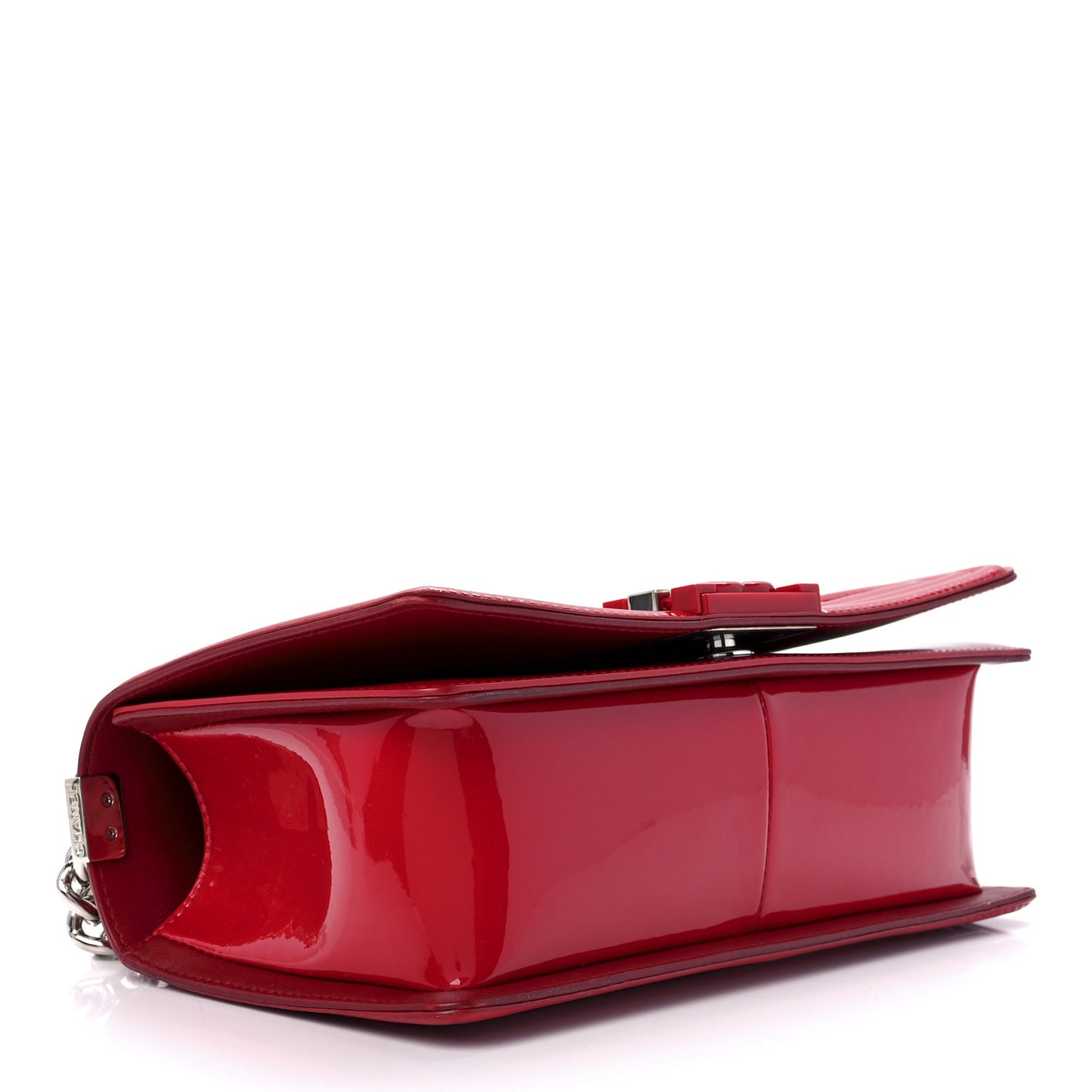 Patent Calfskin Quilted Medium Plexiglass Boy Flap Red