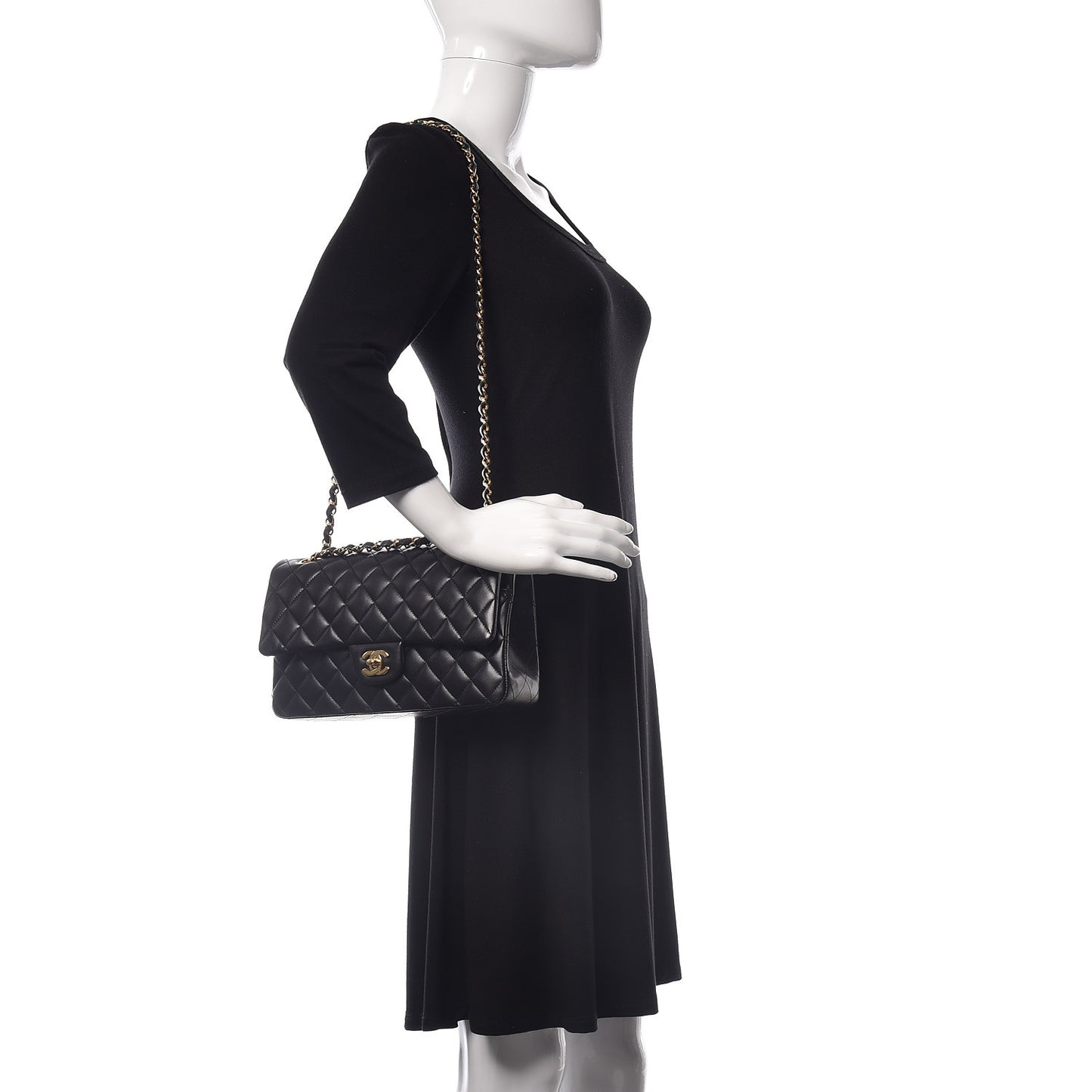 Lambskin Quilted Medium Double Flap Black