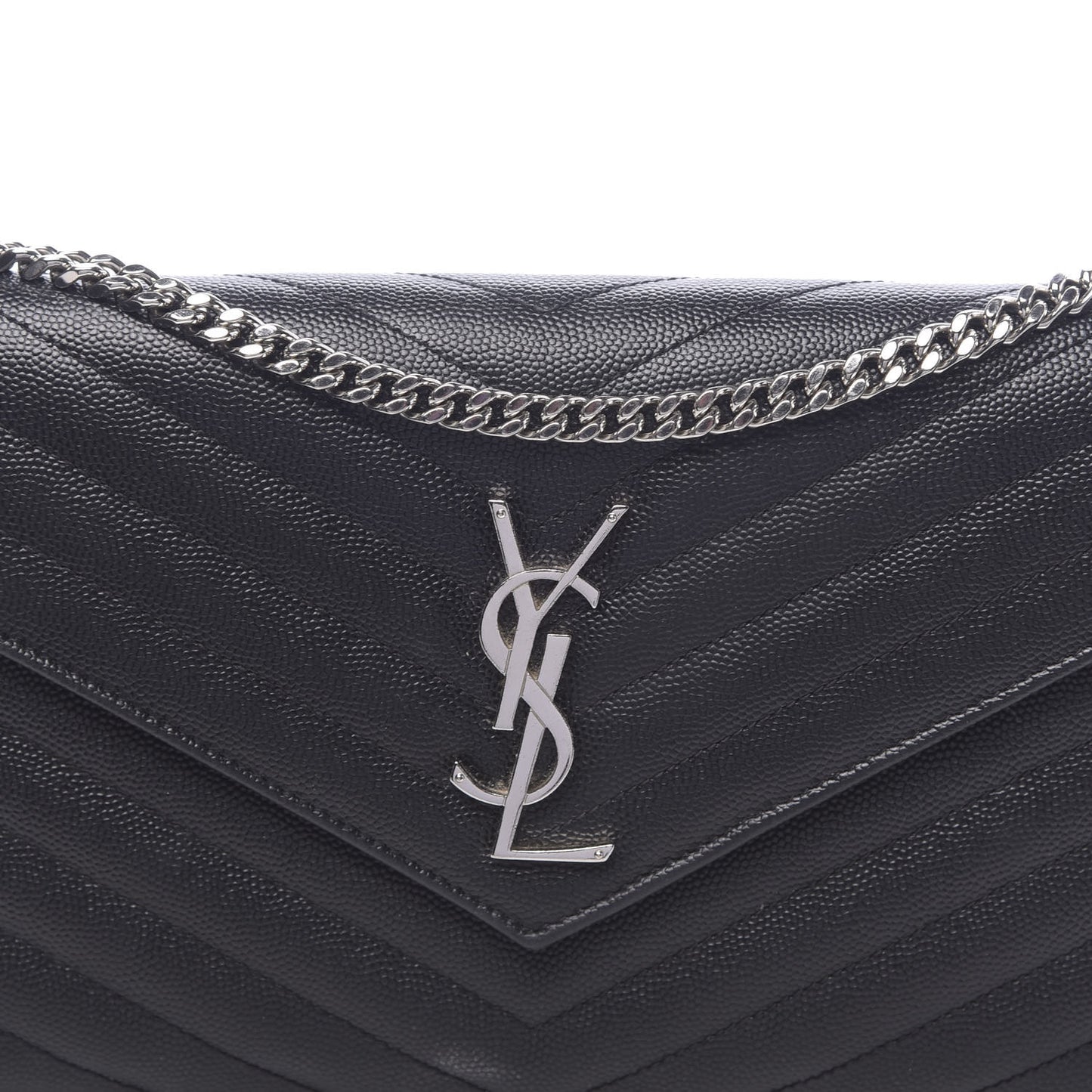Grain De Poudre Matelasse Chevron Monogram Chain Wallet Black