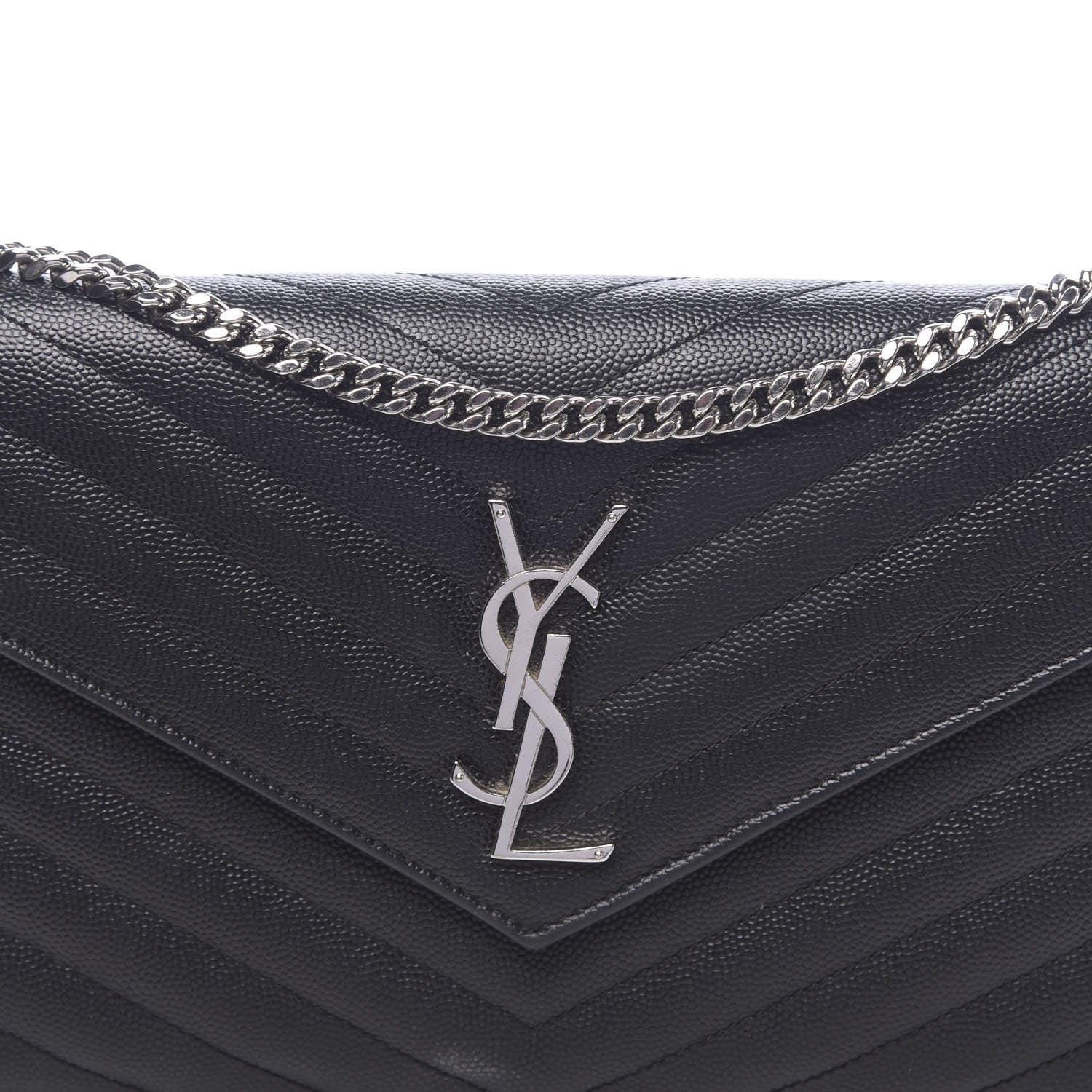 Saint Laurent Grain De Poudre Matelasse Chevron Monogram Chain Wallet Black 10 of 10