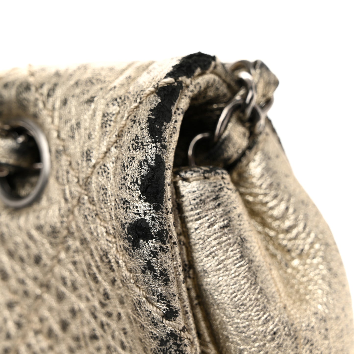 Distressed Metallic Lambskin Quilted Le Marais Ligne Flap Gold