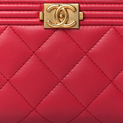 Chanel Lambskin Quilted Small Boy Zip Around Wallet Red 9 of 9