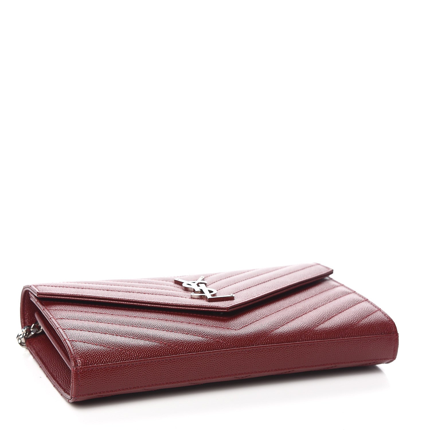 Saint Laurent Grain De Poudre Matelasse Chevron Monogram Chain Wallet Palissandre 4 of 9
