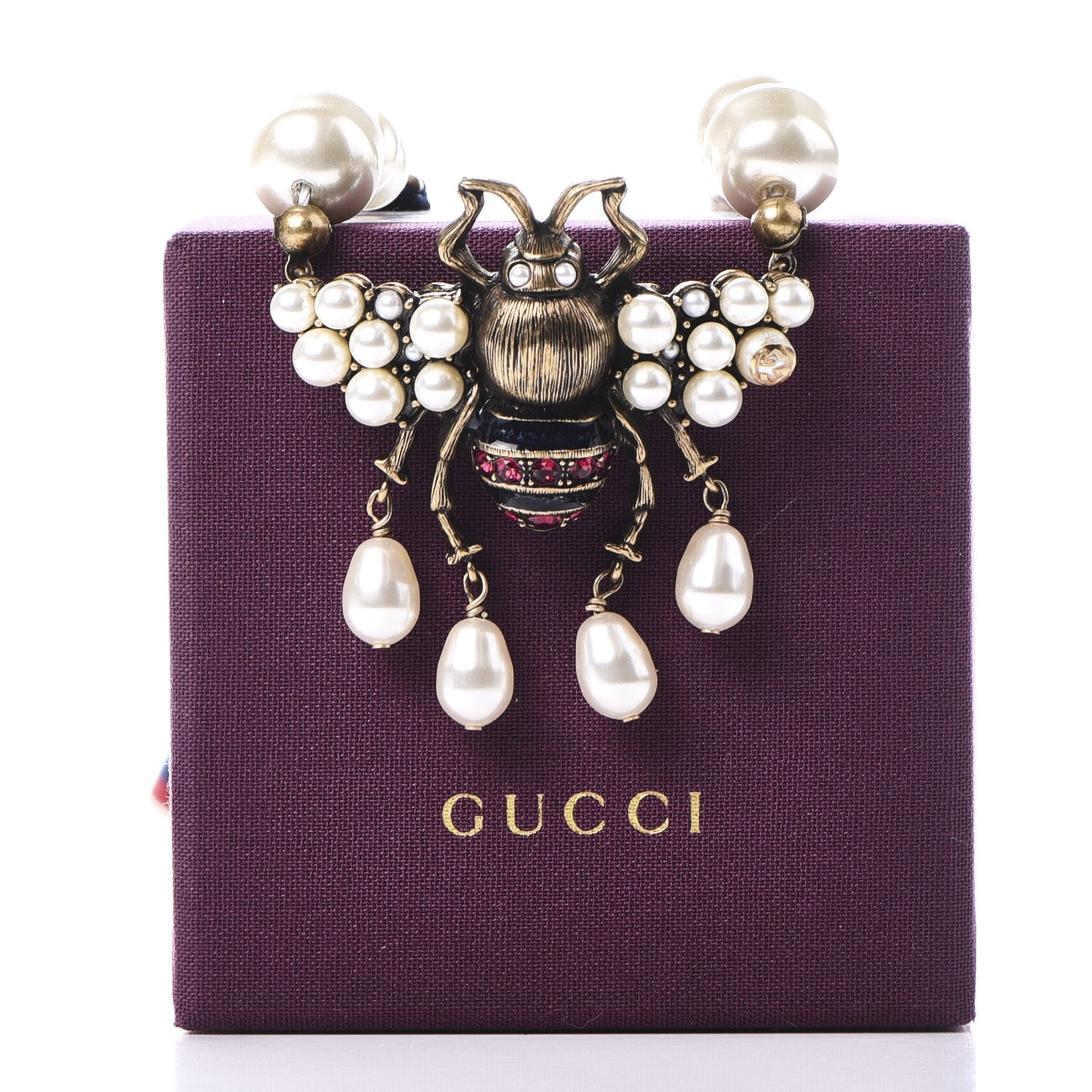 Gucci Crystal Pearl GG Sylvie Bee Necklace 7 of 7