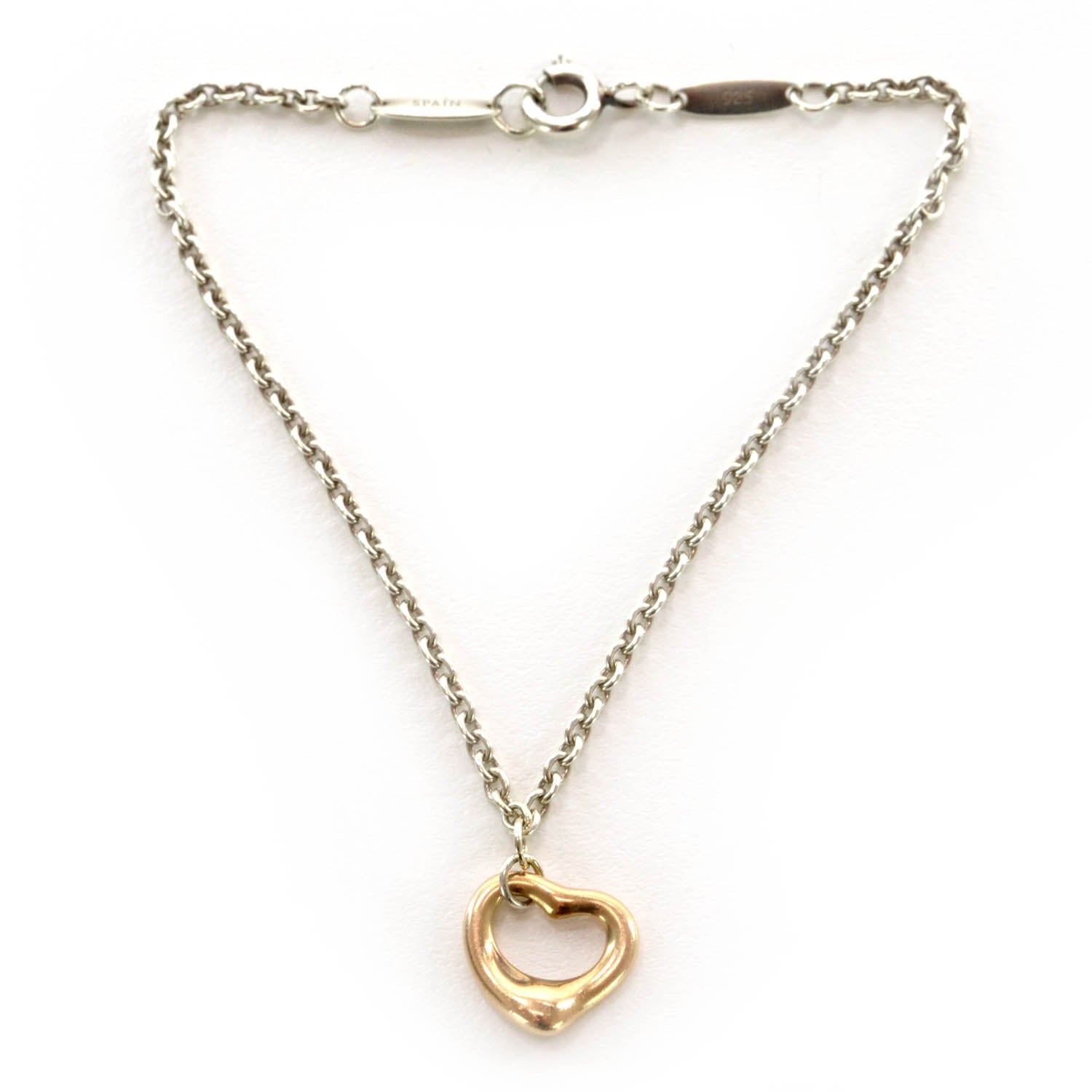 Tiffany Sterling Silver 18K Rose Gold Elsa Peretti Open Heart Charm Bracelet 1 of 4