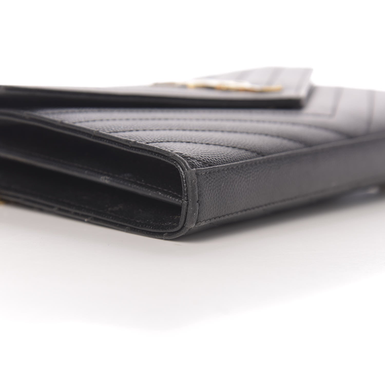 Saint Laurent Grain De Poudre Matelasse Chevron Monogram Chain Wallet Black 16 of 18
