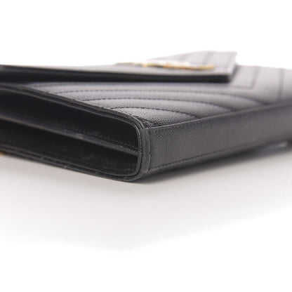 Saint Laurent Grain De Poudre Matelasse Chevron Monogram Chain Wallet Black 16 of 18