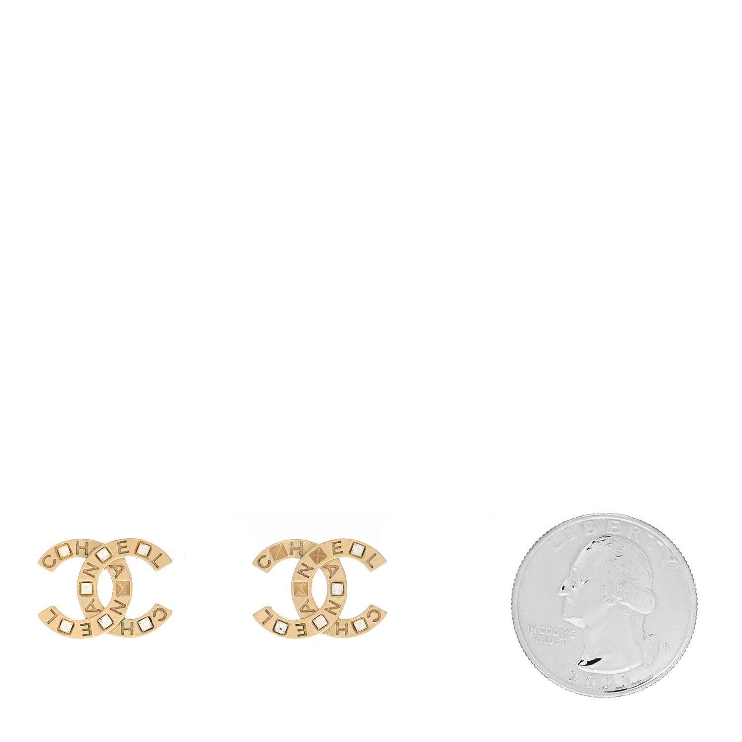 Chanel Crystal Metal CC Paris Button Stud Earrings Gold 2 of 4