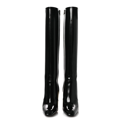 Saint Laurent Vitello Marilyn Auteuil 105 Knee High Zip Boots 38.5 Black 3 of 10