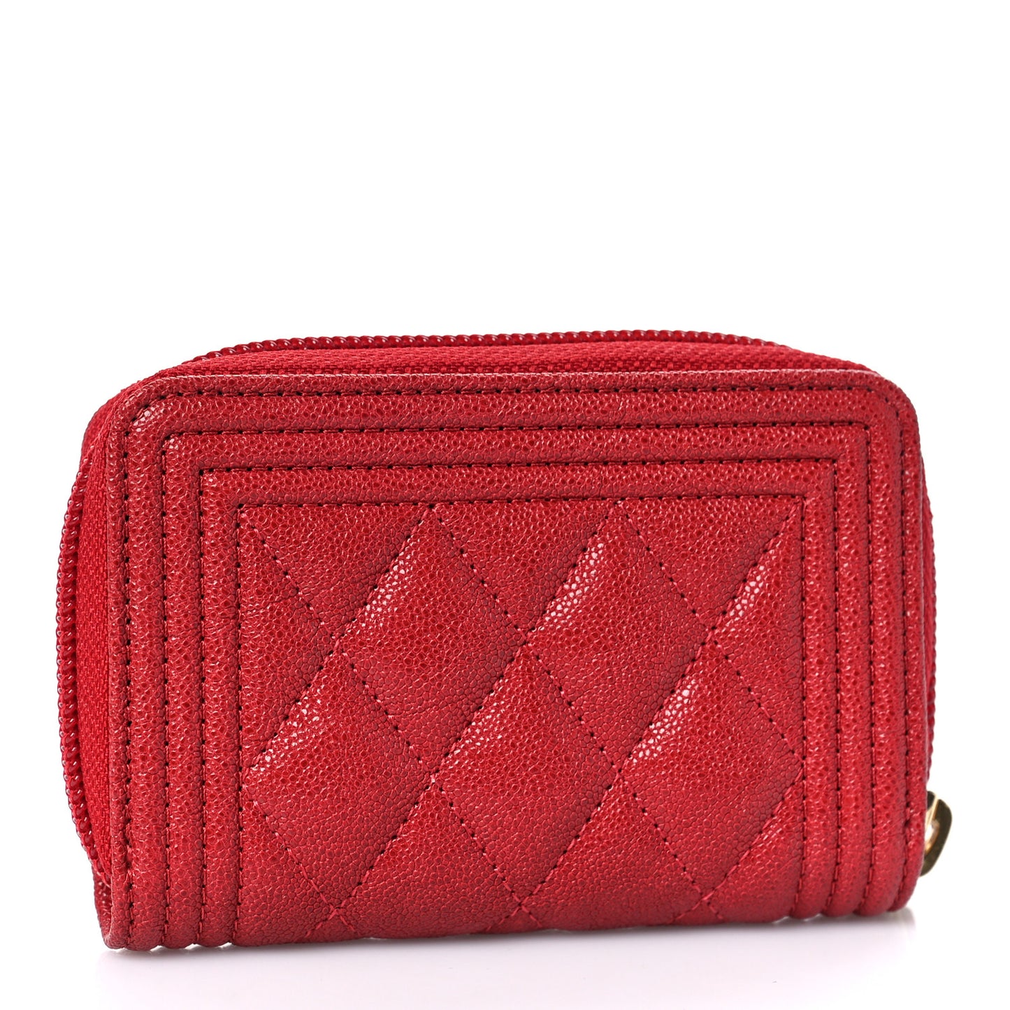 Caviar Quilted Boy Zip Around Coin Purse Wallet Red