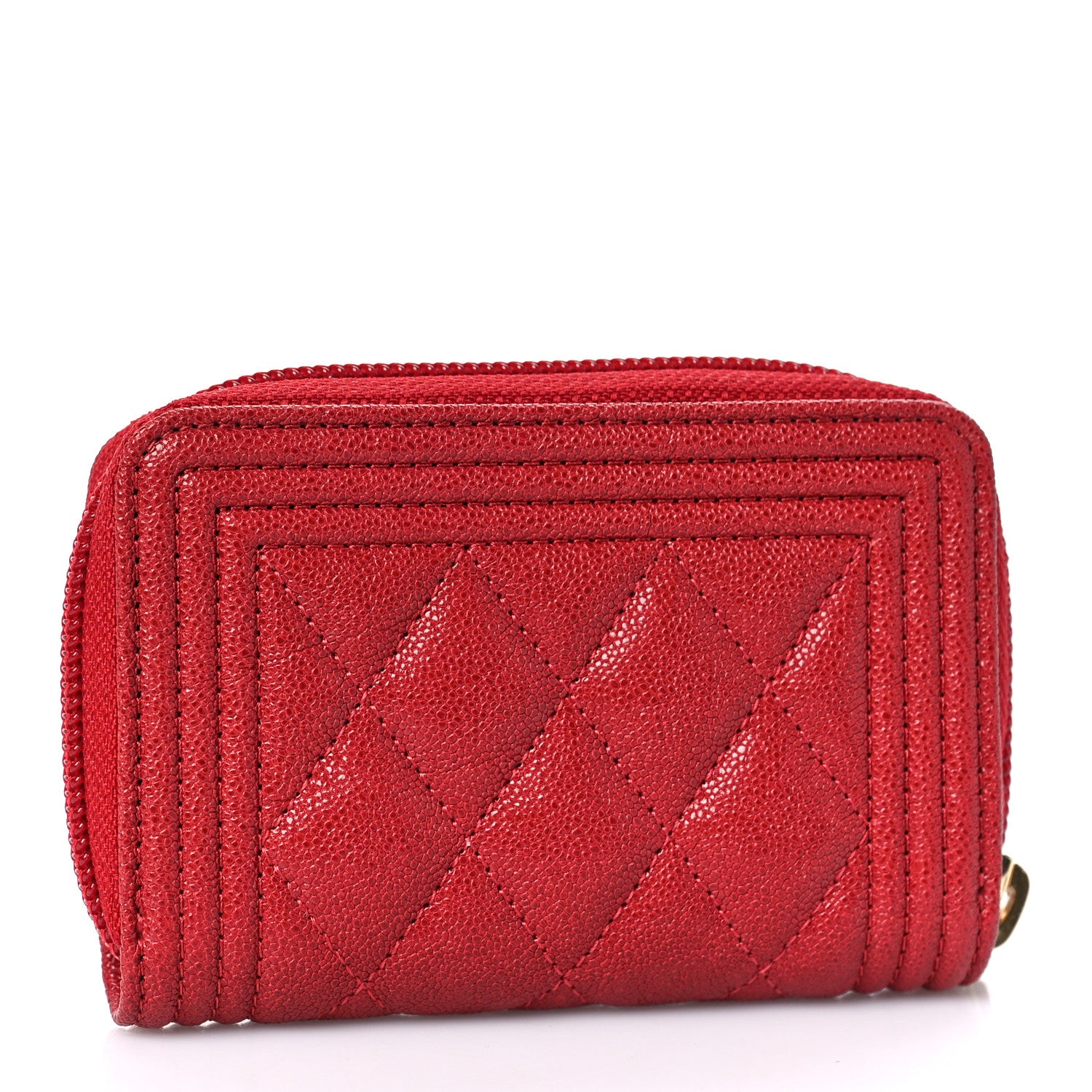 Chanel Caviar Quilted Boy Zip Around Coin Purse Wallet Red 3 of 9