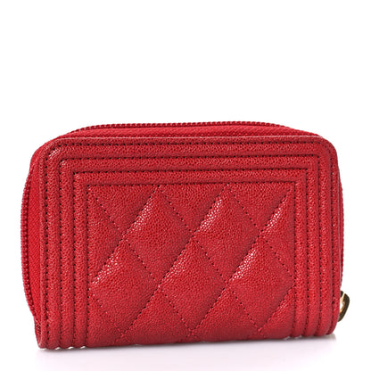 Chanel Caviar Quilted Boy Zip Around Coin Purse Wallet Red 3 of 9