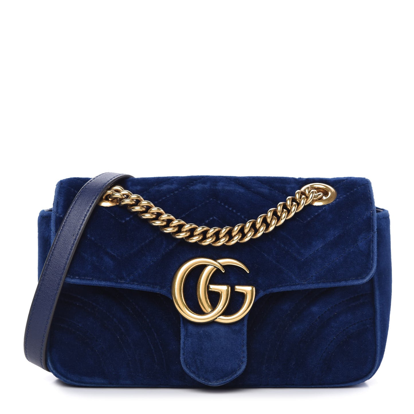 Velvet Matelasse Mini GG Marmont Shoulder Bag Cobalt Blue