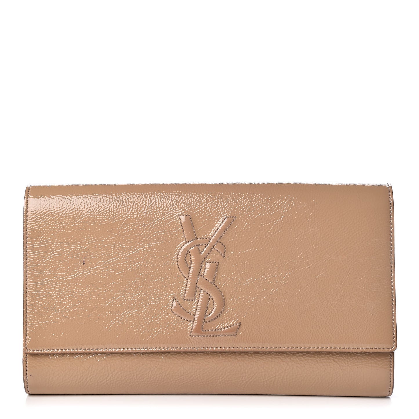 Textured Patent Calfskin Monogram Large Belle De Jour Clutch Beige