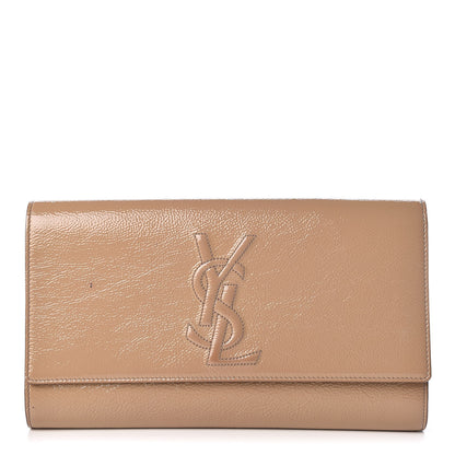Saint Laurent Textured Patent Calfskin Monogram Large Belle De Jour Clutch Beige 1 of 12