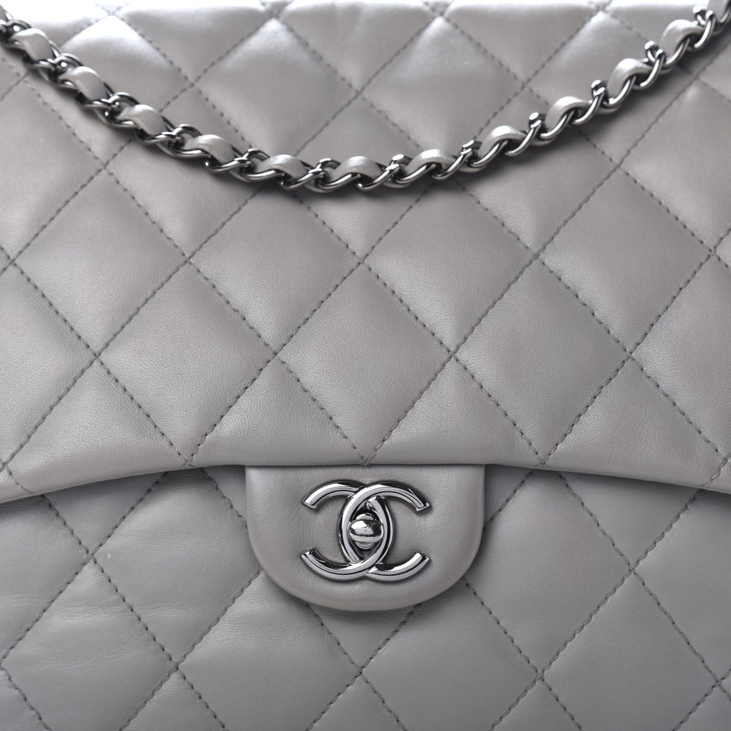 Lambskin Quilted 3 Flap Bag Grey