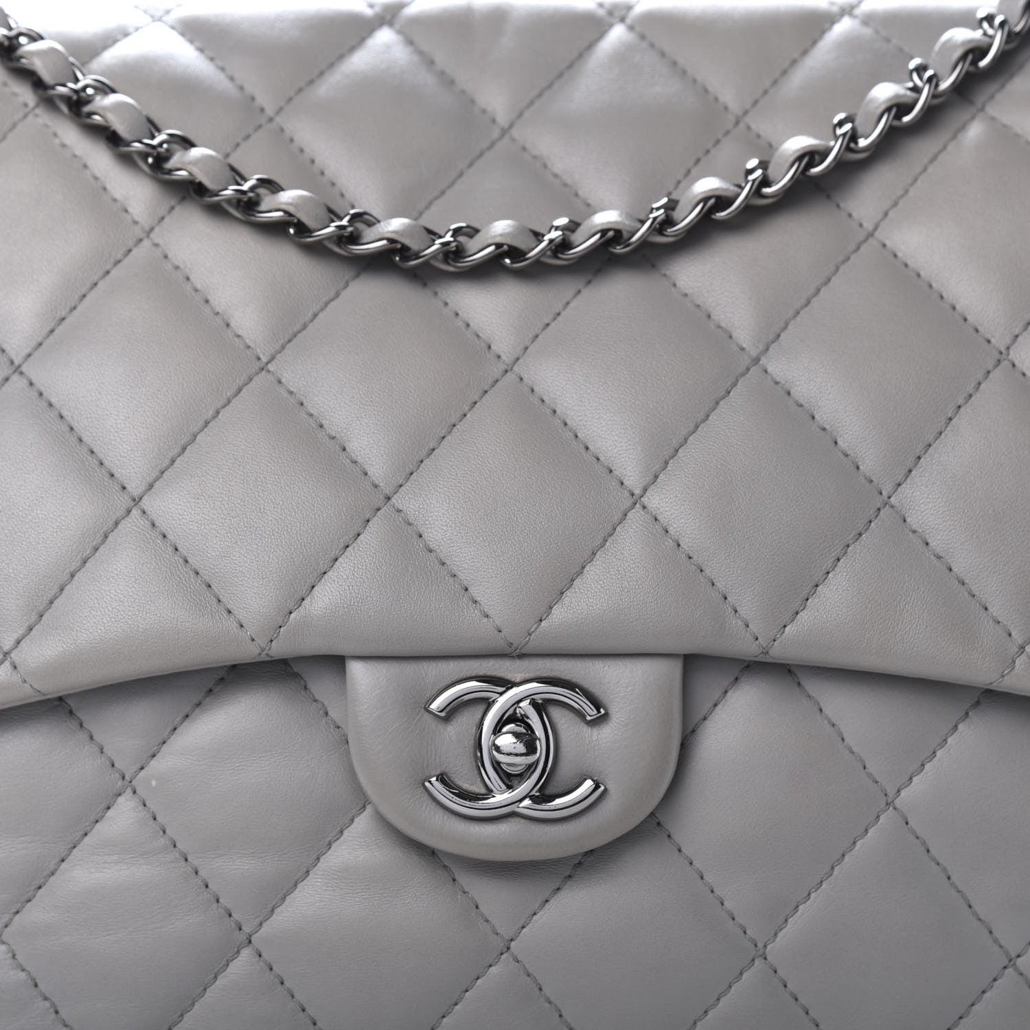 Chanel Lambskin Quilted 3 Flap Bag Grey 14 of 14