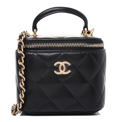 Chanel Lambskin Quilted Top Handle Mini Vanity Case With Chain Black 1 of 11