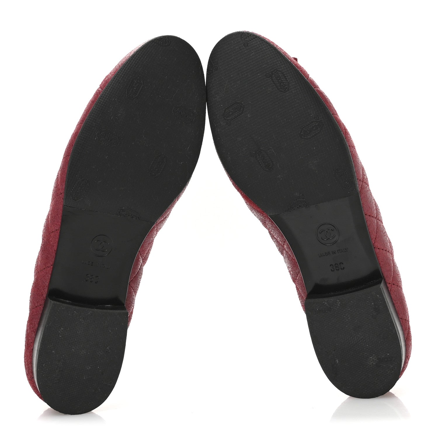 Chanel Suede Calfskin Quilted Cap Toe CC Ballerina Flats 38 Red 6 of 8