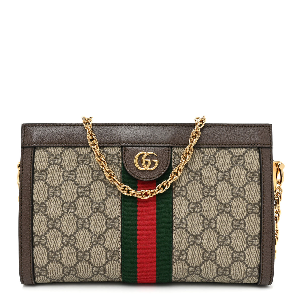 GG Supreme Monogram Web Small Ophidia Chain Shoulder Bag Brown