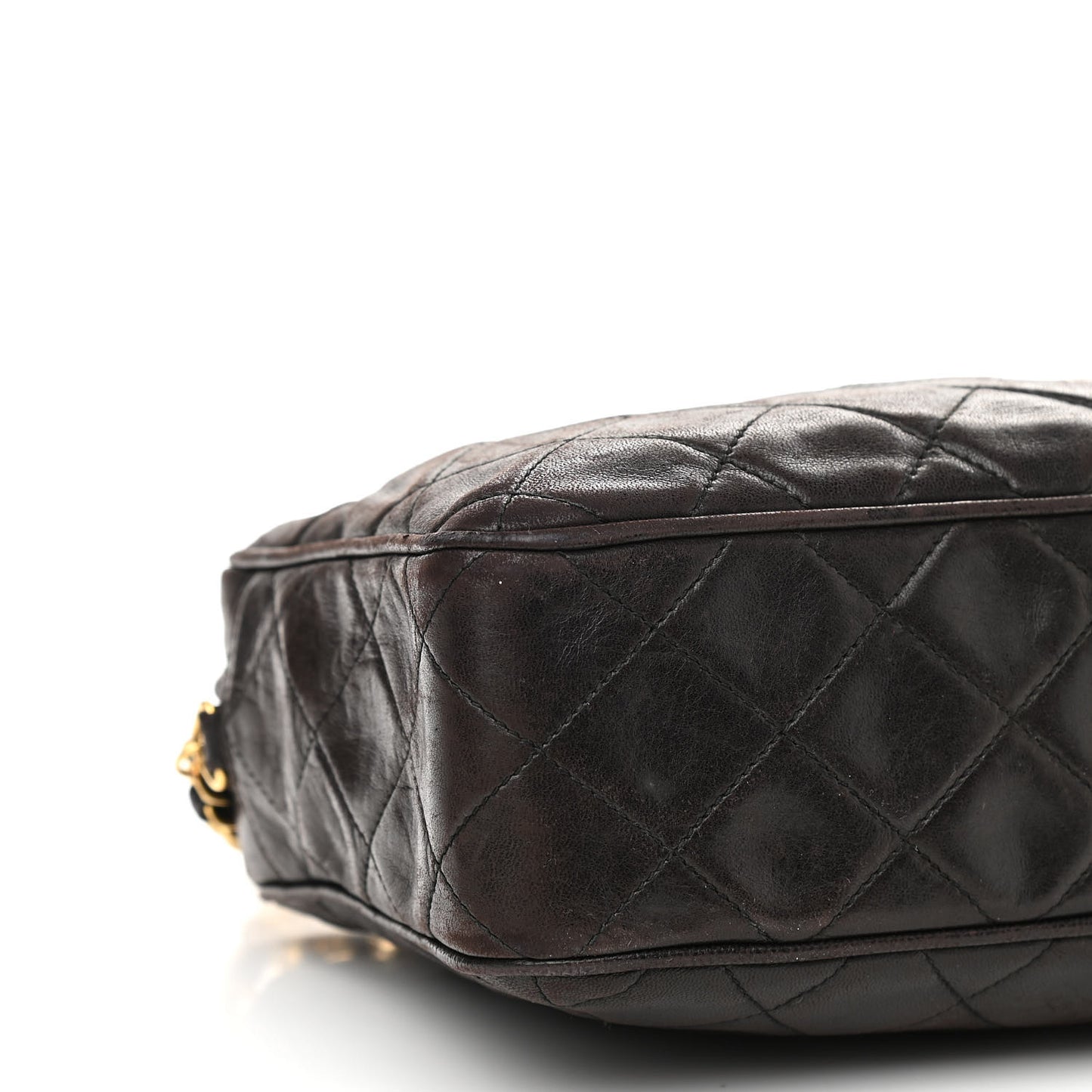 Lambskin Quilted Camera Case Dark Brown